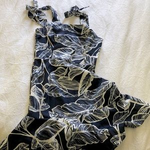 Blue tropical shoulder tie dress